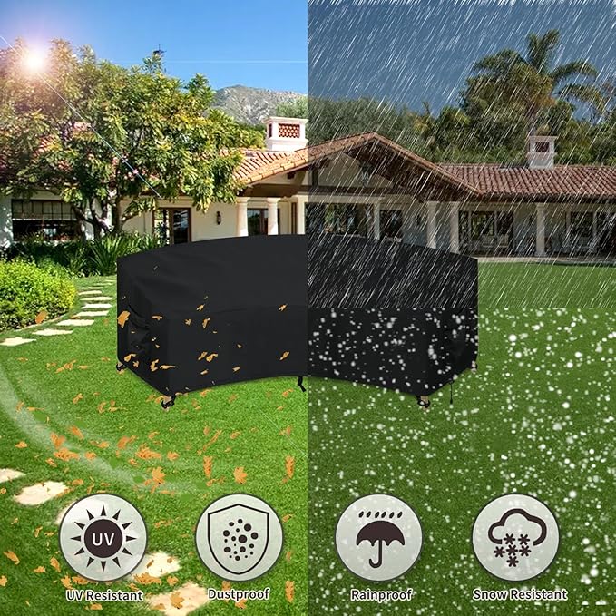 PureFit Outdoor Sectional Sofa Cover Waterproof Curved Patio Furniture Covers for Deck, Lawn and Backyard, 90Lx34Dx32Hx46FL, Black