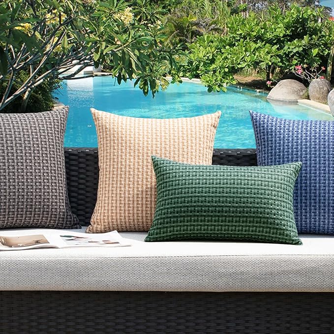 Kevin Textile Outdoor Waterproof Throw Pillow Covers Pack of 2 Farmhouse Decorative Cushion Covers for Garden Patio Tent Balcony Bench Couch Sofa 16x16 Inch, Dark Green