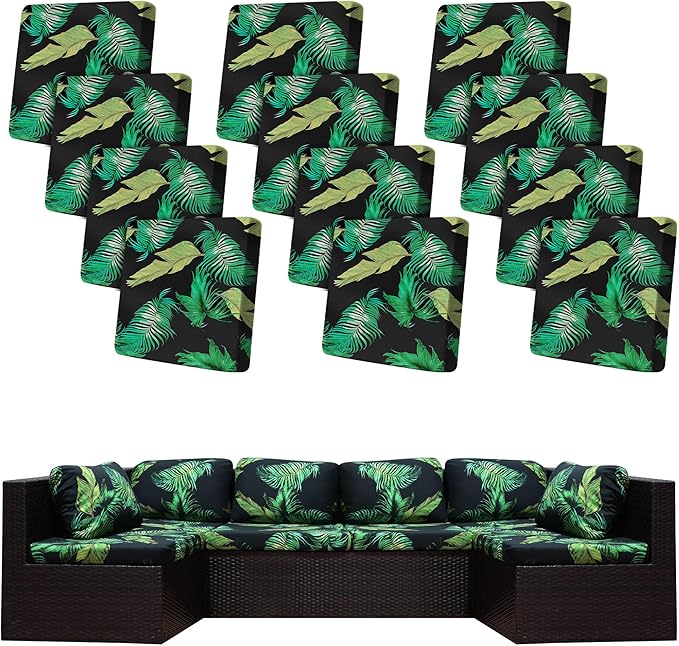 BIETYONE 12Pcs Stretch Patio Cushion Covers,Outdoor Couch Covers Replacement,Outdoor Couch & Sofa Slipcovers,for Patio Furniture Cushion Covers,Washable Reusable urniture Protector (Summer,Cover Only)