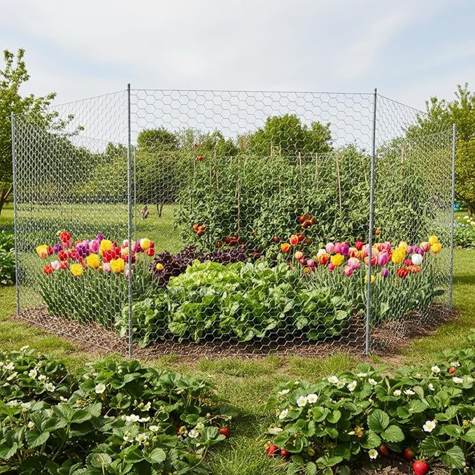 GlikCeil 48 in x 100 ft Chicken Wire Fencing Mesh, Metal Floral Chicken Wire for Floral Arrangements, 0.6 Inch Hexagonal Galvanized Poultry Netting for Garden, Coop Barrier, Duck Rabbit Cage(Silver)