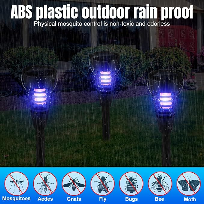 Qualirey 4 Pack Solar Bug Zapper & Mosquito Killer Outdoor Waterproof Cone-Shaped LED Light Mosquito Repellent for Patio, Garden, Yard, Camping - Hanging/Insertion Design (White & Purple Light)