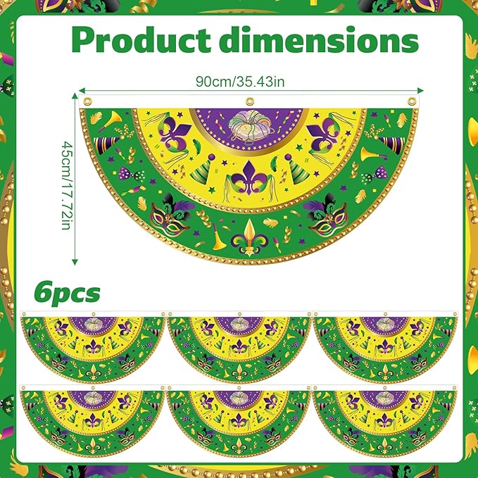 6pcs Mardi Gras Garden Flag, 90x45cm/35.4x17.7in Mardi Gras Carnival Garden Flag Banner Seasonal Outdoor Decoration for Yard Porch Courtyard Railings Window Door Decorations