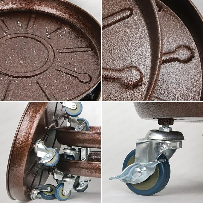 Plant Caddy with Wheels 12 Inch 3 Pack, Heavy Duty Metal Plant Stand & Dolly with Lockable Casters, Holds 160 lbs for Indoor Outdoor Large Flower Pots, Bronze