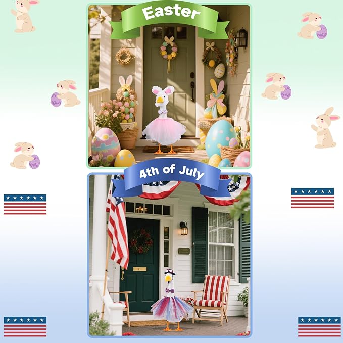 All Season Porch Goose Outfits Clothes Costume Clothing for Plastic Cement Goose Statue Patio Yard Outdoor Decor