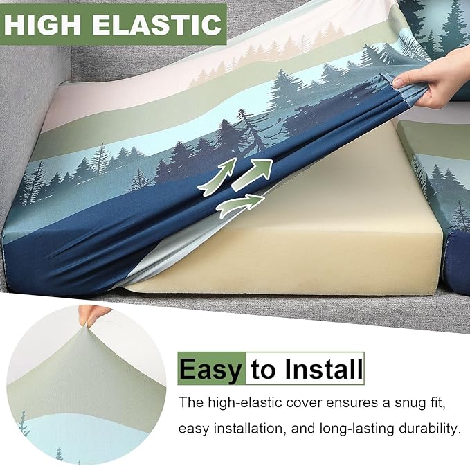 pickyNproud 8Pcs Patio Cushion Covers Stretch Outdoor Couch Cushions Slipcovers Replacement Washable Furniture Protector with Elastic Bottom Sofa Chair Seat Cover,Green Blue