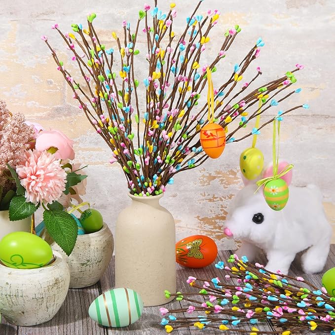 Juinte 15 Packs Easter Berry Garland Artificial Sprays Wire Spring Pip Berry Decorative Garland Picks Floral Pip Picks Stems for Easter Crafts Floral Arrangement Wreath Making