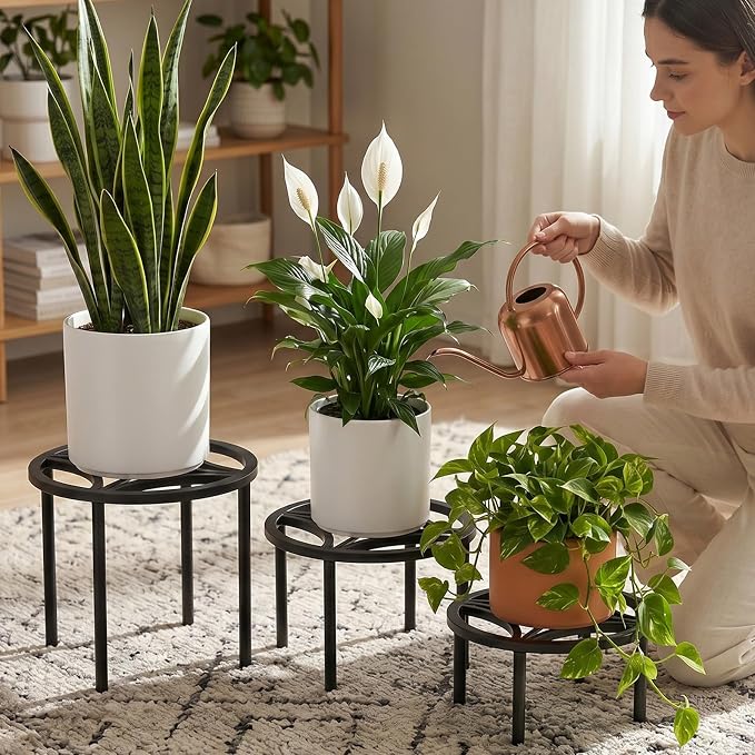 TOSKING 5-Pack Fully Assembled Heavy Duty Metal Plant Stands – Layered Indoor/Outdoor Display, Original Modern Geometric Flower Holder with Multiple Height Options, Rustproof, Adjustable Feet, 150-220 LBS Capacity, Sturdy & Durable for Outdoor, No Inst...