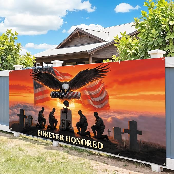 7 * 16FT Eagle USA Flag Memorial Day Garage Door Cover Decorations Independence Day Garage Door Banner for Outdoor Indoor Patriot Party Photography Backdrop