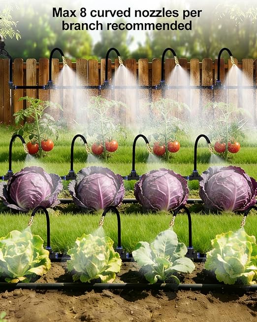 Upgraded 5/16" Drip Irrigation Kit (100FT), High-Flow Garden Watering System with 16 Bendable 360° Brass Misting Nozzles, Quick-Push Connectors & Leak-Proof Design for Patio, Greenhouse & Flower Beds