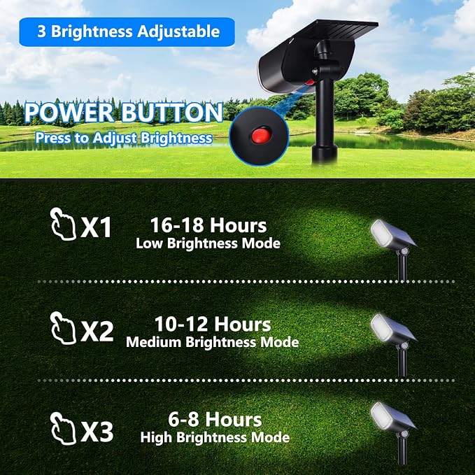 Solar Spot Lights Outdoor, IP67 Waterproof Landscape Spotlights 3 Lighting Modes Solar Outdoor Lights Dusk to Dawn for Yard Garden Pathway 6 Pack