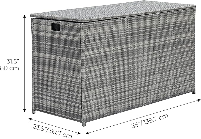Teamson Home 154 Gallon Lined Weather Resistant Outdoor Rattan Wicker Patio Deck Storage Box with Soft Close Hinges for Patio Furniture Cushions or Pool Accessories, Gray