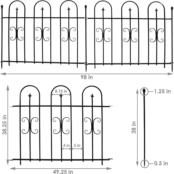Sunnydaze 21 ft 2-Panel Traditional Garden Border Fence Set - Decorative Garden Fence Panels - 49.25" W x 38.25" H Per Panel - Black