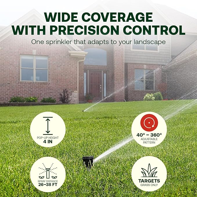 Rain Bird 42SA+ Heavy Duty Simple Adjust Gear Driven Rotor Sprinkler Head, 4 Pack - Water Efficient 4 inch Pop Up Lawn Sprinkler with 3/4 inch NPT, Adjustable 40-360 Degree Arc & 26-38 ft Radius