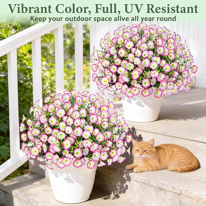 Yastouay Artificial Flowers for Outdoors, 26 Bundles Fake Outdoor Flowers, UV Resistant Artificial Plants & Flowers for Decoration, Pink Realistic Morning Glory for Outdoor Porch Garden Decoration