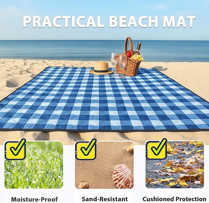 TigeJoy Extra Large Picnic Blanket Waterproof Foldable 80''x100'', Outdoor Picnic Mat Beach Blanket Sandproof for Park, Grass, Travel, Hiking, Camping Essentials, Gingham Picnic Blanket