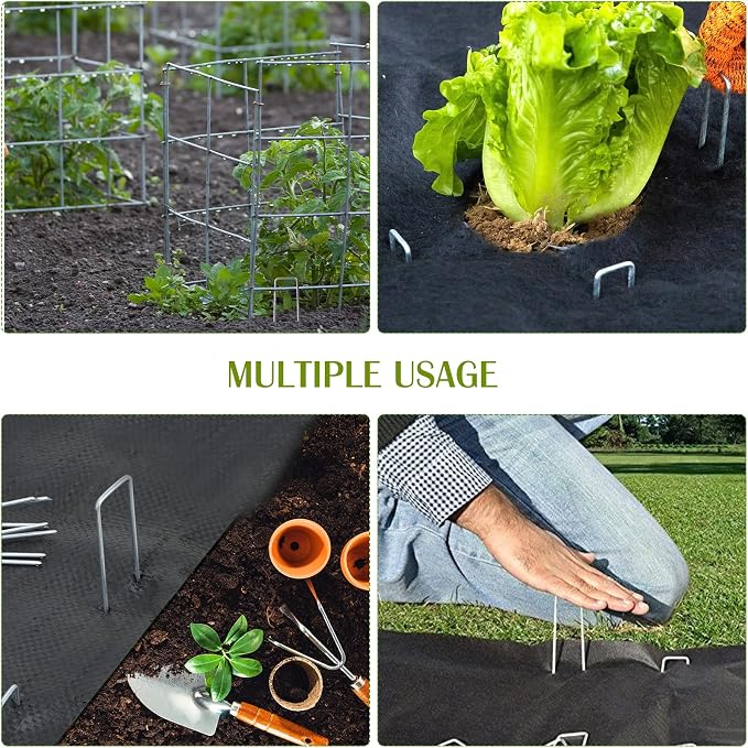 Whonline 32 Pack Landscape Staples 4 Inch, Galvanized Garden Stakes U-Shaped SOD Landscaping Fabric Pins Yard Ground Staples for Gardening Lawn Turf Securing Irrigation Pipe Hose Plant Cover