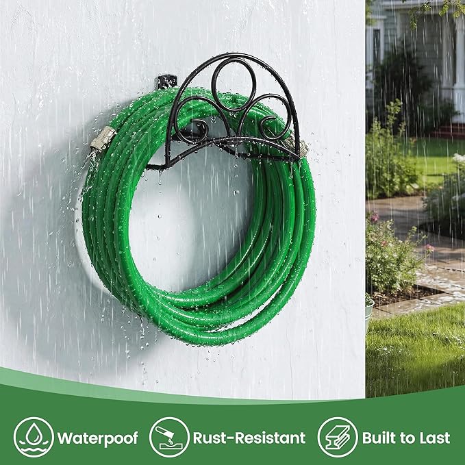 Metal Garden Hose Holder - Wall Mounted Water Hose Holder - Hose Hanger Heavy Duty for Water Hose Extension Cords Vacuum Hose