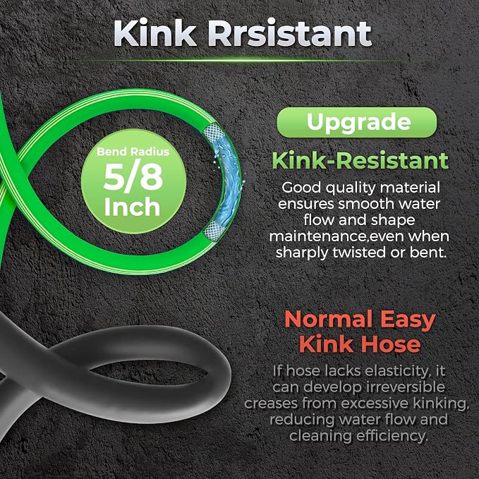 Garden Hose 50 FT, Flexible Rubber Hybrid Water Hose 5/8 Inch, Food-Grade Inner Layer, Kink-Resistant, Lightweight Outdoor Hose for Garden & Lawn