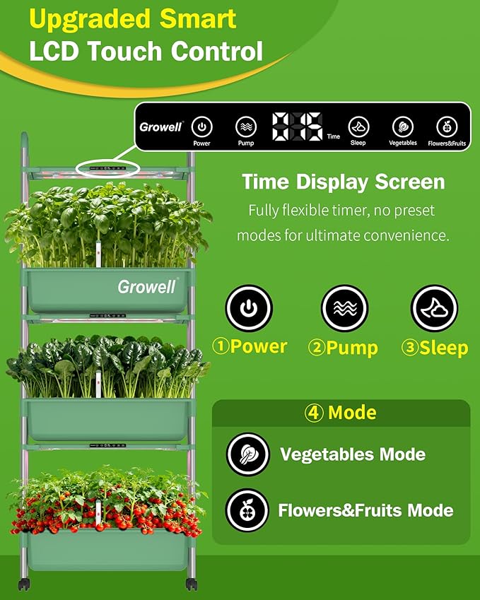 Growell Large Hydroponics Growing System Kit, Vertical Indoor Herb Garden Kit with LED Grow Light & Independent Water Pump, 42L Movable Indoor Planter Perfect Gardening Gifts (3 Tier-81 Pods Green)