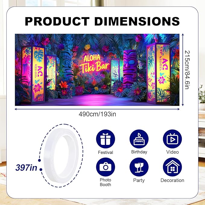 7 * 16FT Summer ALOHA & Tiki Bar Garage Door Cover Decorations Sunset Palm Trees Garage Door Banner for Outdoor Indoor Summer Party Photography Backdrop