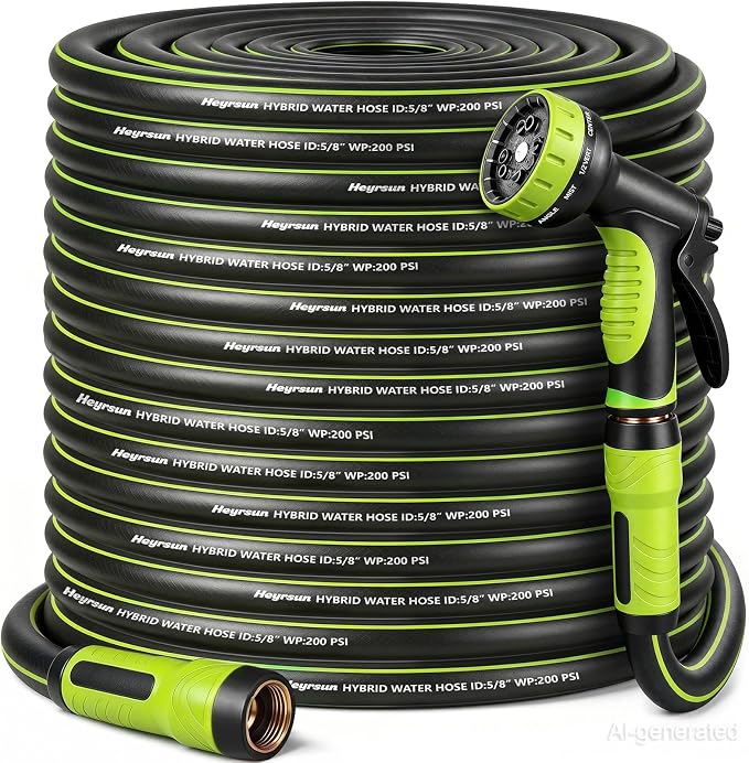 Garden Hose 100ft, Non-Expandable Heavy Duty Water Hose with 10 Function Sprayer, Flexible, Leakproof, Kink Resistant & Hybrid Hose for Yard, Outdoor, 600 PSI