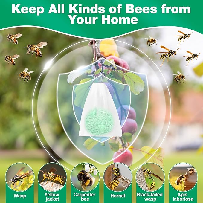 12 Pack Natural Wasp and Bee Repellent Outdoor, Peppermint Oil Carpenter Bee Repellent for Yellow Jackets, Hornets, Mud Wasps Deterrent for Indoor Outdoor Patio Garden Porch, Pet and Human Safe