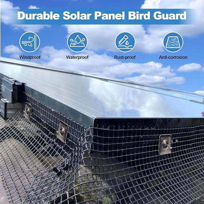 INCIKITI Solar Panel Bird Guard 6in x 50ft PVC Coated Solar Panel Bird Guard Mesh 1/2" Critter Guard with 50 Fastener Clips, 20 Tie Wire, Cutting Scissor, Gloves