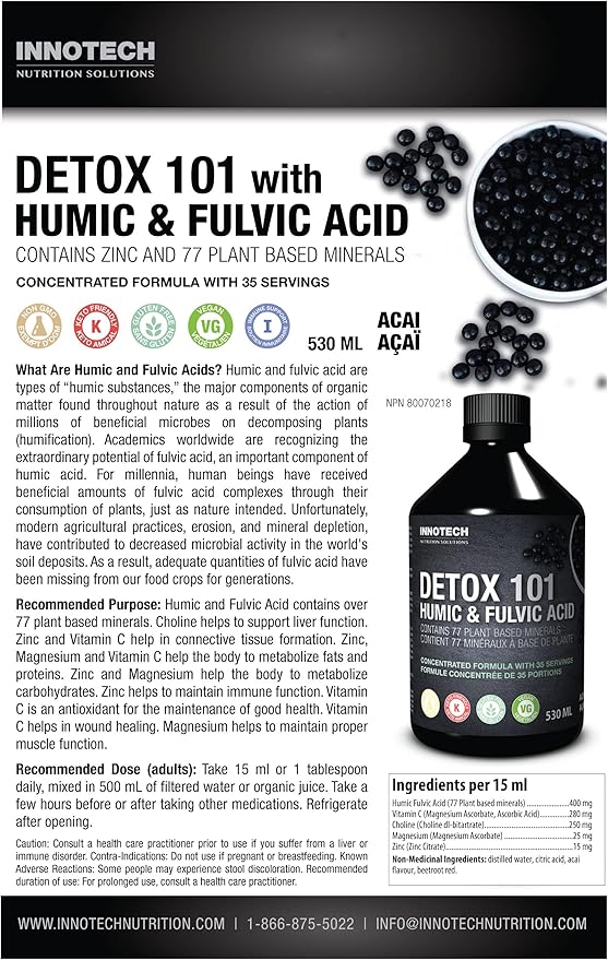 INNOTECH Nutrition: Detox 101 with Humic and Fulvic Acid, Acai Green Tea- 500ml