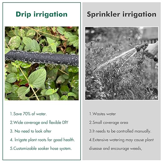 1/2 Inch x 50ft Soaker Hose Kit with 25ft PVC Garden Hose, Drip Irrigation Watering System with Reinforced Fittings, for Outdoor Garden, Yard, Lawn, Raised Flower Bed & Plants