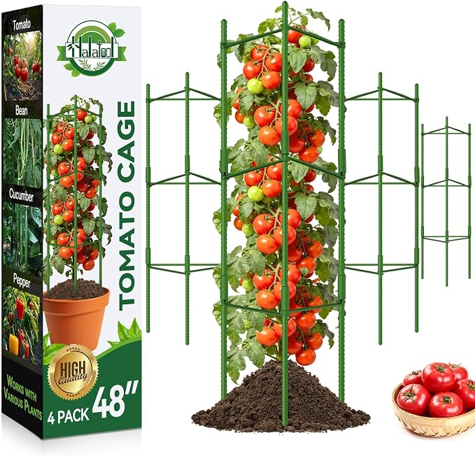 Halatool 4 Pack Tomato Cages for Garden, Up to 48in Adjustable Tomato Cage, Garden Stakes Tomatoe Trellis for Pots, Tomatoes Plant Support for Raised Garden Bed & Climbing Vegetables Flowers