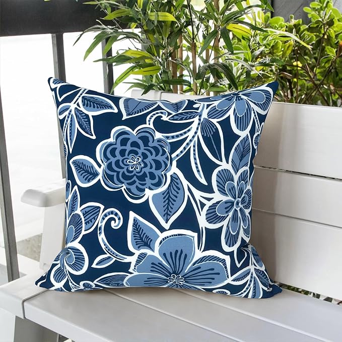 LVTXIII Outdoor Pillow Covers 20x20 Inch, 2 Pack Large Square Throw Pillow Cases, Fade-Resistant Cushion Covers for Patio Furniture Sofa, Garden Porch, Flower Navy