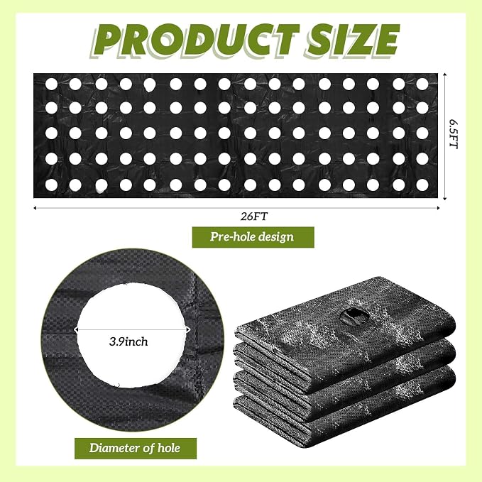 78 x 6.5 ft Garden Weed Barrier Landscape Fabric with Precut Planting Holes, Heavy Duty Weed Barrier Permeability Gardening Ground Cover Mat for Outdoor Greenhouse Planting, Vegetable Beds