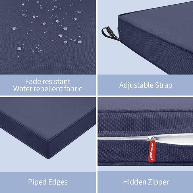 Patio Chair Cushions 24x24 Inch, Water Repellent Outdoor Seat Cushions with Adjustable Straps, Fade Resistant Replacement Cushions for Garden Deck Sofa Couch, Set of 2, Blue Grey