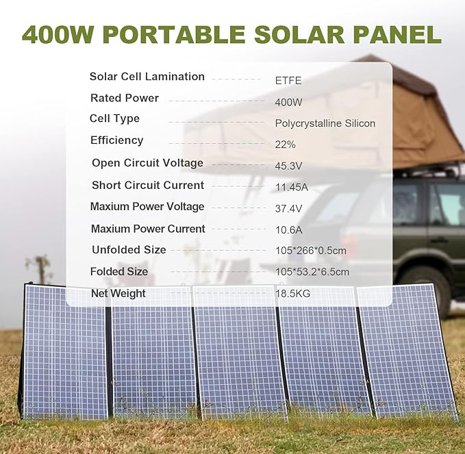 ALLPOWERS SP037 400W Portable Solar Panel, 23% Efficient IP66 Waterproof Foldable for RV Camping Home & 12V Systems, Compact Power Solution