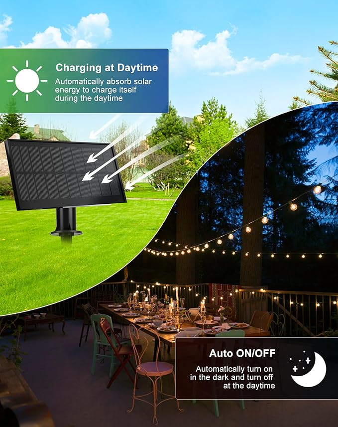 Zuske Solar String Lights Outdoor Waterproof 50FT with USB Port and 27 Shatterproof G40 Bulbs(2 Spare), LED Solar Powered Patio Lights for Outside, Porch, Backyard, Bistro, Garden, Market - 2200K