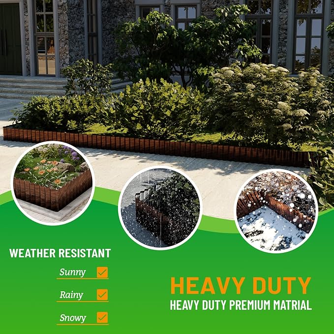 SnugNiture Corrugated Metal Garden Edging 4" x 50'-2 Pack, Sturdy Lawn Landscape Edging Border, Fence for Garden, Flower Bed and Yard (Brown)