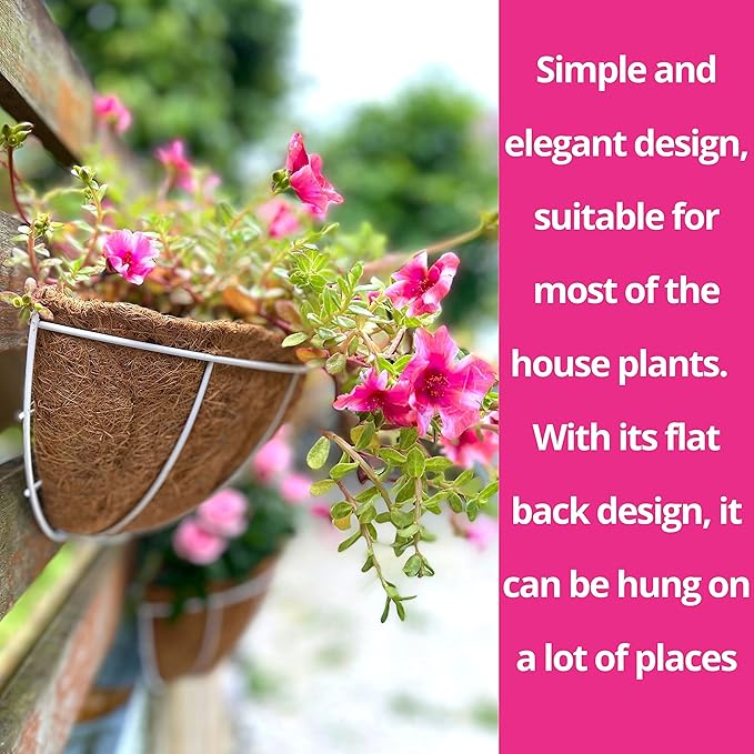 LalaGreen Bundle - 2 Pack,12 Inch + 2 Pack,16 Inch White Metal Wire Hanging Planter with Coco Liner,Outside Basket Box Balcony Deck Rail Fence Patio Porch Herb Flower Holder Garden Decor Wall Mount