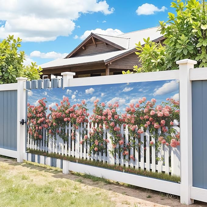 6 * 13FT Summer Rose Garage Door Cover Decorations Rose Garage Door Banner for Outdoor Indoor Summer Party Photography Backdrop
