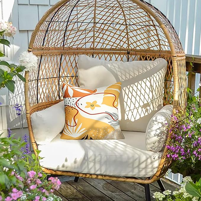 Merrycolor Pack of 2 Outdoor Pillow Covers 18x18 Waterproof Pillow Covers Geometric Leaf Decorative Square Pillowcases Patio Pillows Outdoor Pillows for Patio Furniture Garden Orange