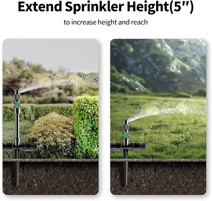 Flexible Sprinkler System, Above Ground DIY Irrigation Kit | Multi-Adjustable Lawn Sprinkler Set, Ideal for Plant and Flower Bed Watering, 50ft Garden Hose Included