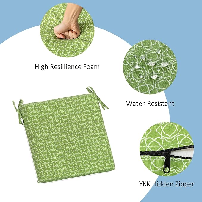 COZYVIDA Outdoor Chair Cushions Set of 4, 20"x20" Square Seat Pads with Tie Straps and YKK Zippers, 30D High-Density Foam, Water-Resistant Fabric,UV-Resistant 1000+ Hrs