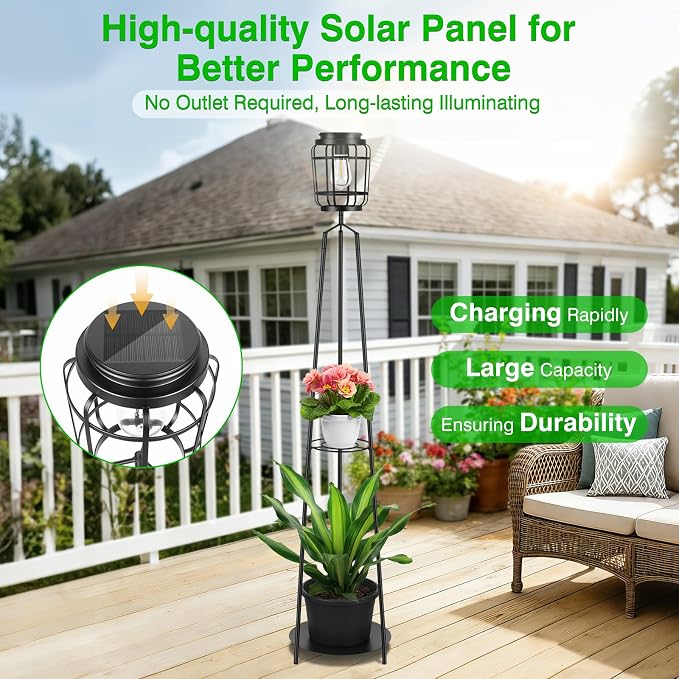 TOWPONICS 2-Pack 52.4'' Solar Lights Outdoor with Plant Stands, Solar Floor Lamp with Planter & LED Edison Bulbs, Patio Lights Outdoor Waterproof Garden Decor, Yard Porch Balcony Decoration