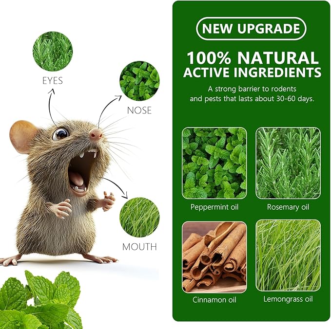 Mouse Rodent Repellent, 20 Pack Peppermint Lemon Oil Mice Repellent for Squirrel Rats Spider Pests, Natural Deterrent for Kitchen, Warehouse, Car, Indoor, Outdoor, Safe for Pets & Family