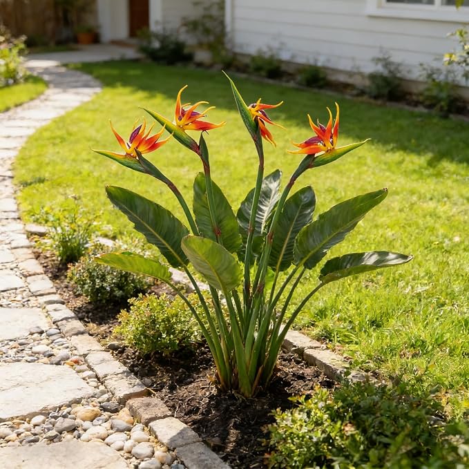 4 Pcs 33.5inch Artificial Birds of Paradise Plant Faux Birds of Paradise Stems Long Stem Fake Tropical Plants for Wedding Party Home Table Centerpiece Indoor Outdoor Vases Decor (Orange)