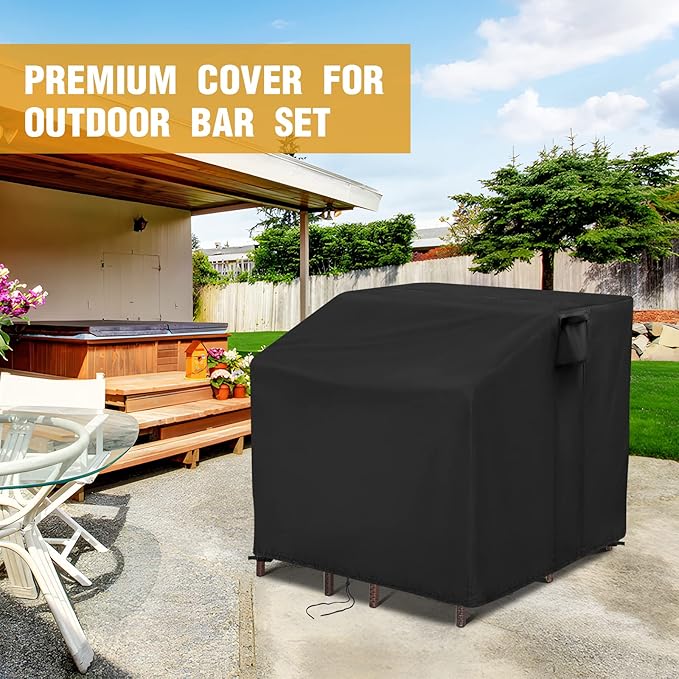 41 Inch Waterproof Outdoor Bar Set Cover 41"x38"x40", Heavy Duty Wicker 5 Piece Patio Furniture Set Cover ,Balcony Bar Set with Stools Covers