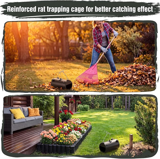 Qualirey 4 Pack Black Hole Gopher Trap with Leash, Tunnel Mole Trap Reusable Vole Traps Outdoor Rodent Control for Yard, Garden, Lawn and Farm, 6.3 x 3.5 Inch