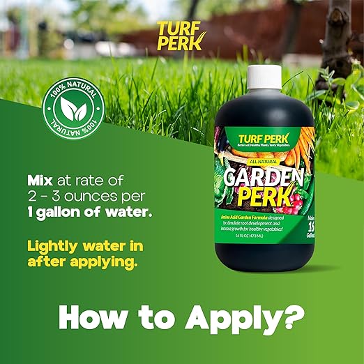 Turf Perk Garden Perk All Natural Liquid Solution – 16 fl oz – Concentrate Makes Up to 16 Gallons – Plant & Vegetable Nutrient Formula – Indoor & Outdoor – Safe for Pets