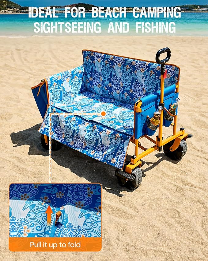 Old Bahama Bay 500lbs Love-Seat Wagon 3-in-1 Bench Wagon Seat for 2 Adults & Heavy Duty Utility Cart, 31L Detachable Cooler Bag, Adjustable Handle &Cup Holders,Perfect for The Beach, Sport, Camping