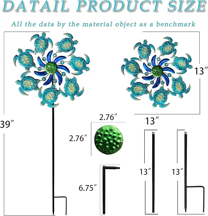 COOZZYHOUR 39" Sea Turtle Wind Spinners Garden Stake-Ocean Theme Outdoor Decorations- Metal Stake Yard Spinner-Wind Sculpture Yard Art Decorations for Patio,Swimming,Lawn & Garden Decor