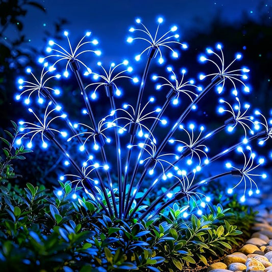 Solar Garden Lights Outdoor, 4 Pack 2-Layer Blue Solar Firework Lights, Waterproof Starburst Fairy Light Garden Decor for Yard Patio Pathway Lawn, Unique Gifts for Women Mom Grandma Mother's Day